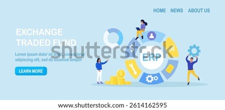 ERP Enterprise resource planning, productivity and company enhancement. Business integration, productivity and company enhancement. Business character consulting of financial operation