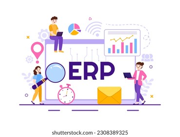 ERP Enterprise Resource Planning System Vector Illustration with Business Integration, Productivity and Company Enhancement in Hand Drawn Templates