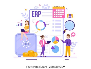 ERP Enterprise Resource Planning System Vector Illustration with Business Integration, Productivity and Company Enhancement in Hand Drawn Templates