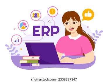 ERP Enterprise Resource Planning System Vector Illustration with Business Integration, Productivity and Company Enhancement in Hand Drawn Templates