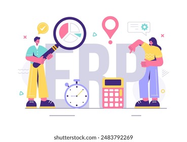 ERP Enterprise Resource Planning System Vector Illustration with Business Integration, Productivity, and Company Enhancement on a Flat Background