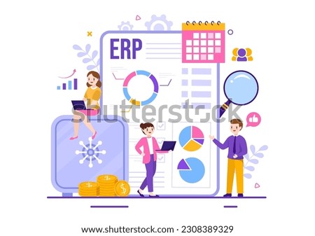 ERP Enterprise Resource Planning System Vector Illustration with Business Integration, Productivity and Company Enhancement in Hand Drawn Templates