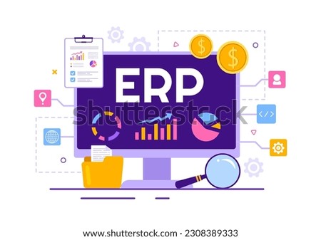 ERP Enterprise Resource Planning System Vector Illustration with Business Integration, Productivity and Company Enhancement in Hand Drawn Templates