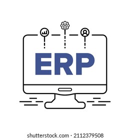 ERP - Enterprise Resource Planning vector icon in computer screen