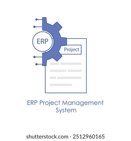 ERP Project Management System Icon. Comprehensive ERP Solutions for Effective Project Workflow and Resource Planning.