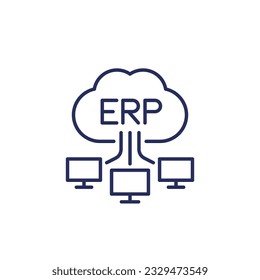 ERP software solutions line icon with a cloud