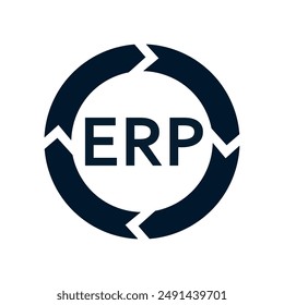 ERP system concept, enterprise resource planning, business automation and innovation. Vector icon isolated on white background.