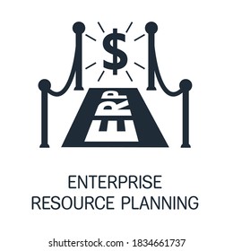 Sistema ERP, planificación de recursos empresariales.Alfombra roja del éxito.Automatización de negocios e innovación. Icono del vector aislado en fondo blanco.