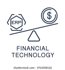 ERP system, Enterprise resource planning. Business technology income growth.Vector linear icon, white background.