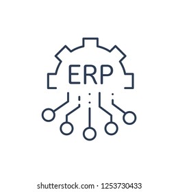 ERP system, Enterprise resource planning.Business automation and innovation.Vector icon.
