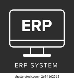 Vetor do Ícone do Sistema ERP em fundo preto - Conceito de Planejamento de Recursos Empresariais, Gerenciamento de Negócios e Integração de Software