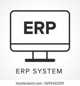 Ícone do Sistema ERP Ícone da linha do vetor - Conceito de Planejamento de Recursos Empresariais, Gerenciamento de Negócios e Integração de Software