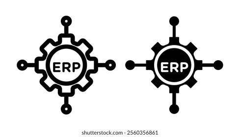 ERP system Icons. black and white vector illustration set.