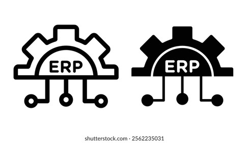 ERP system Icons pack in outlined and flat versions