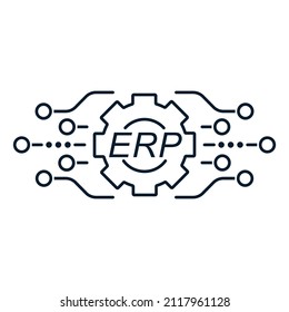 ERP system. Operation, supply, optimization, multi-channel system. Concept. Vector icon isolated on white background.