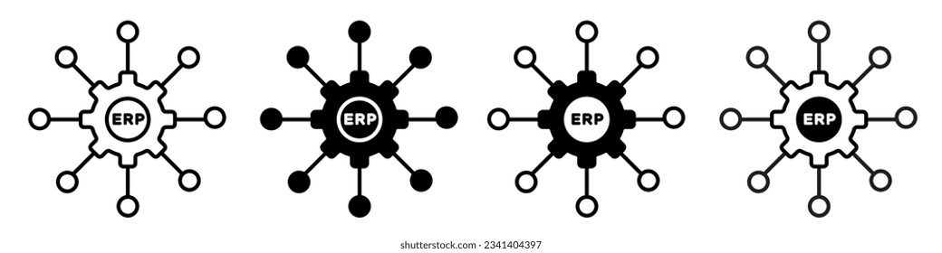 ERP System symbol vector. Icon of Enterprise management planning company strategy  solution set collection. Analysis of critical information of business system resource data sales flow web app ui sign