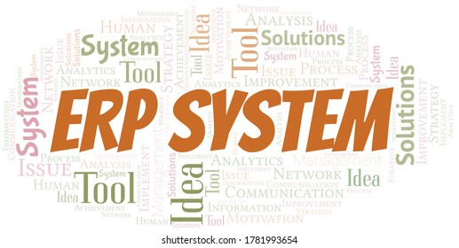 Erp System typography vector word cloud.