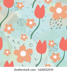 erracotta Floral Abstract Seamless Pattern. Modern Digital Design. Modern Fashion Scandinavian Style. Contemporary Colors