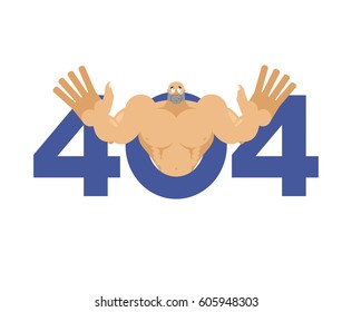 Error 404. athlete surprise. Page not found template for web site. bodybuilder does not know and is surprised. Page lost and found message. problem disconnect