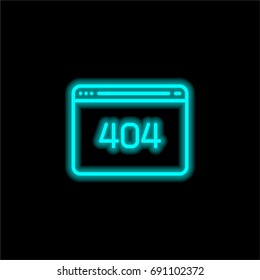 Error 404 blue glowing neon ui ux icon. Glowing sign logo vector