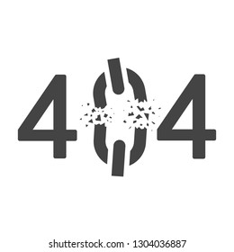 Error 404 with broken chain. Web page is not found sign.