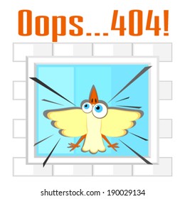 Error 404 concept with bird and window