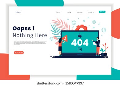 Error 404 concept landing page with laptop. This design can be used for websites, landing pages, UI 