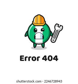 error 404 con la linda mascota de insignia de la bandera nigeria, diseño de estilo lindo para camiseta, pegatina, elemento logo