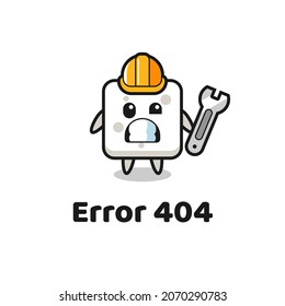error 404 con la linda mascota de cubo de azúcar, diseño de estilo lindo para camiseta, pegatina, elemento logotipo