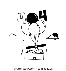 Error 404, empty state with balloon and food vector illustration of black and white lineart