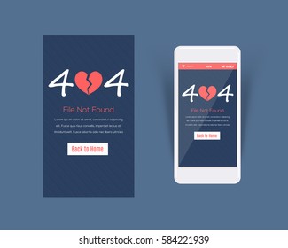 Error 404 File Not Found Message Clean Website Page Design. Mobile Modern Concept ui Vector Background Template