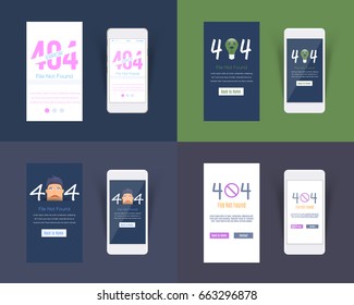 Error 404 File Not Found Message Clean Website Page Design. Mobile Modern Concept ui Vector Background Template Set