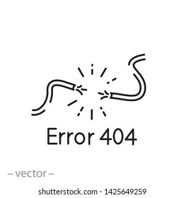 Error 404 icon, disconnect, cable off, line symbol on white background - editable stroke vector illustration eps10