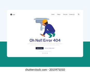 	
Error 404 landing page flat template design