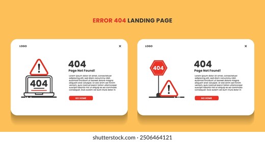 Error 404 landing page with a road signs in set flat design