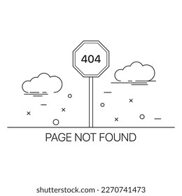 Error 404 line icons. Cloud saving, personal data security, road sign, not found, internet. Web design concept. Vector line icon on white background