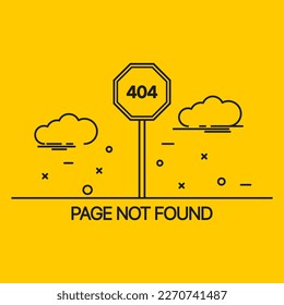 Error 404 line icons. Cloud saving, personal data security, road sign, not found, internet. Web design concept. Vector line icon on yellow background