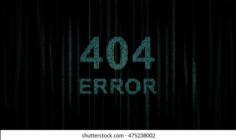 Error 404, matrix design. Stream of binary code on screen. . Data and technology, decryption and encryption, computer matrix background with the blue symbols and numbers. Vector illustration. EPS 10