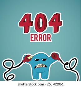 Error 404, monster angry with disconnected cables on blue color background