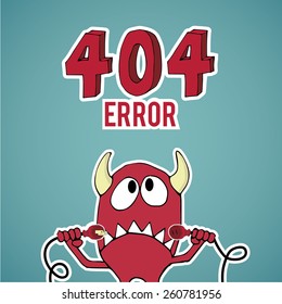 Error 404, monster looking up with disconnected cables on blue color background