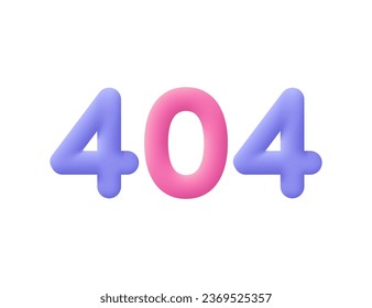 Error 404 numbers, page not found. 3d vector icon. Cartoon minimal style.