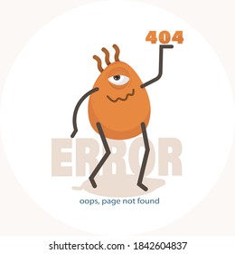 Error 404. oops, page not found. Vector illustration of cute cartoon one-eyed character. Banner for the website. Isolated on a white background.