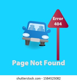 Error 404 page. Broken car. Flat vector illustration in cartoon style. 
Concept error 404 page not found in flat line style for car site.