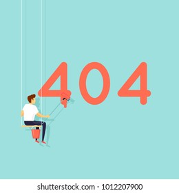 Error 404 page. Builders, repair, crane, site. Flat vector illustration in cartoon style.