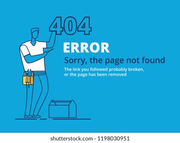 Error 404 page. Computer failure, oops concept. Website vector template disconnect browser, window page wrong illustration