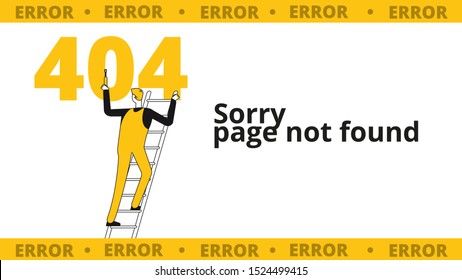 Error 404 page. Computer failure, oops concept. Website vector template with flat line male character