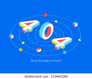 Error 404 page design concept. 404 3d word lettering typography. Flat 3d isometric style. Isometric design for 404 page. Vector illustration.