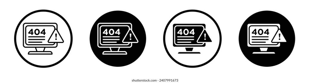 Fehler 404-Seiten-Symbol-Set. Nicht gefunden Website Fehler Vektorsymbol in einem schwarz gefüllten und umrissenen Stil.