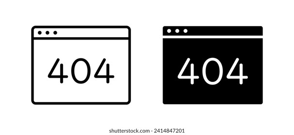 Error 404 page icon vector set. Browser page symbol