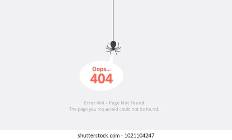 Error 404 Page Layout Design With Spider. The Page You Requested Could Not Be Found. Vector Illustration